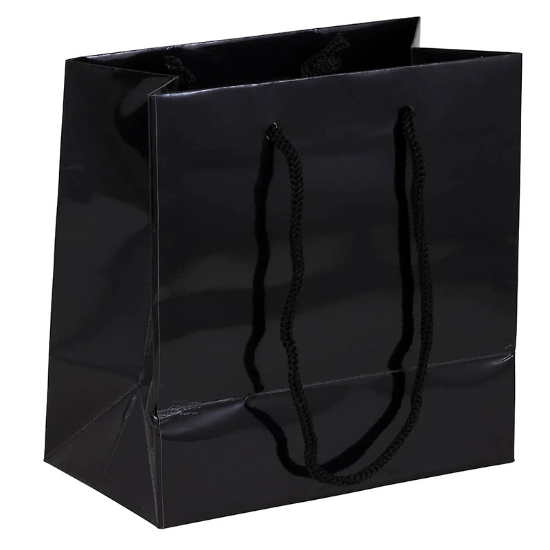 JAM Paper Small Black Glossy Square Gift Bags, 100ct.