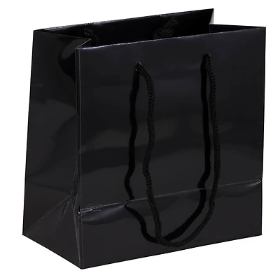 JAM Paper Small Black Glossy Square Gift Bags, 100ct.