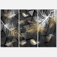 Designart - White and Gold Feathers On Triangular