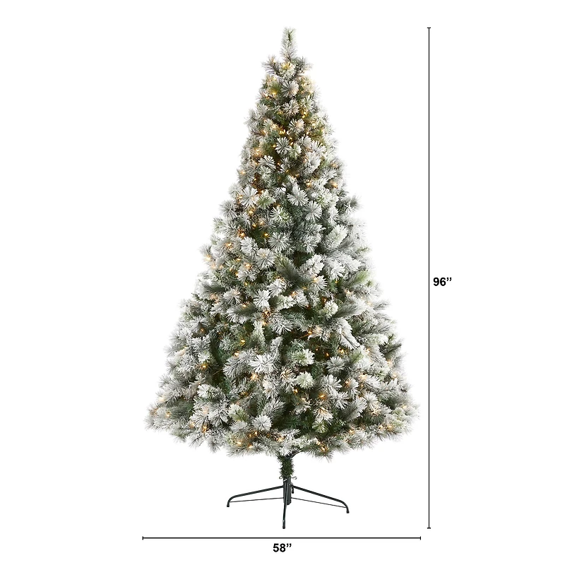 8ft. Pre-Lit Flocked Oregon Pine Artificial Christmas Tree, Clear LED Lights