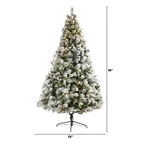 8ft. Pre-Lit Flocked Oregon Pine Artificial Christmas Tree, Clear LED Lights