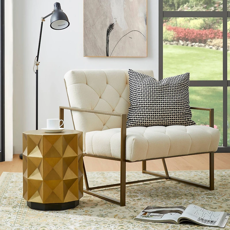 Glitzhome® 17" Antique Gold Geometric Side Table