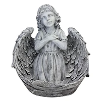16" Gray Angel Child Wrapped in Wings Outdoor Bird Bath