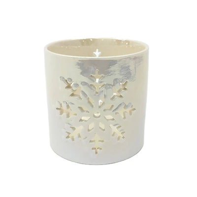 3.5" White Iridescent Snowflake Ceramic Candle Holder by Ashland®