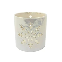 3.5" White Iridescent Snowflake Ceramic Candle Holder by Ashland®