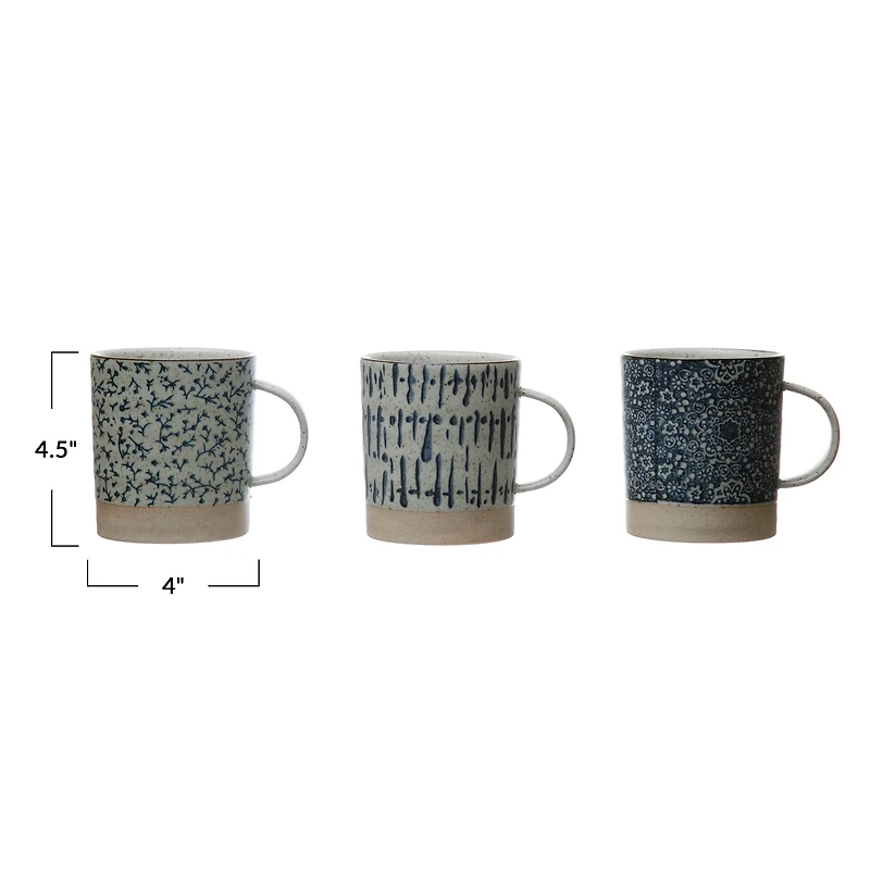 Hello Honey® Blue & Cream Hand-Stamped Stoneware Mug Set