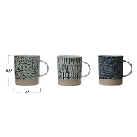 Hello Honey® Blue & Cream Hand-Stamped Stoneware Mug Set