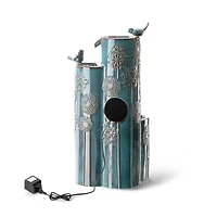 Glitzhome® 31.75" Turquoise 4-Tier Dandelion Texture Vase-Shaped Ceramic Outdoor Fountain with LED Light