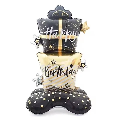 Wizardi Black & Gold Happy Birthday Gifts Standing Foil Balloon Decoration