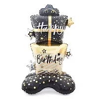 Wizardi Black & Gold Happy Birthday Gifts Standing Foil Balloon Decoration