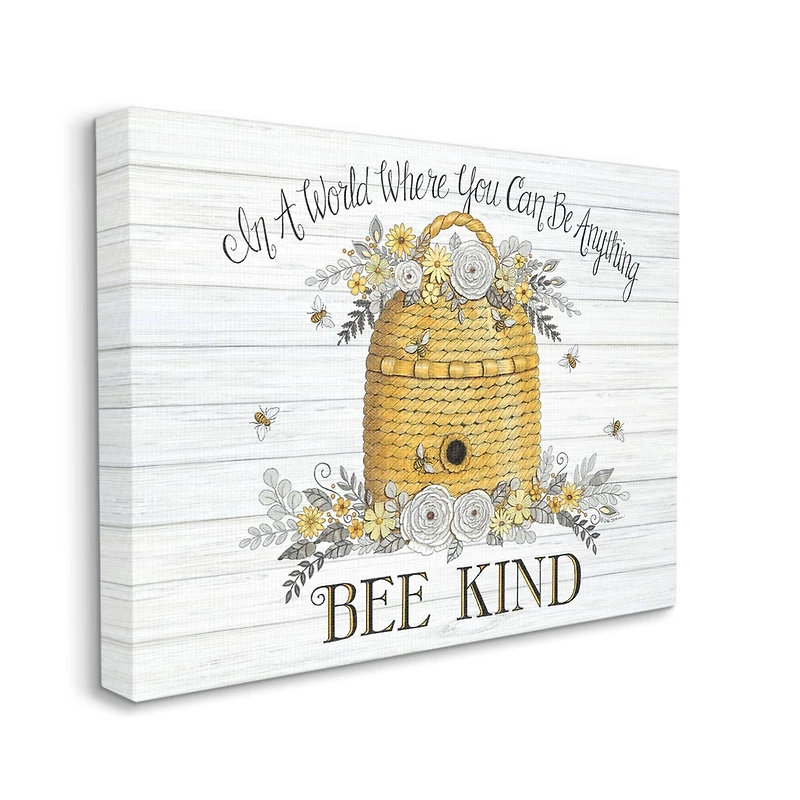Stupell Industries In A World Bee Kind Motivational Phrase Beehive Canvas Wall Art