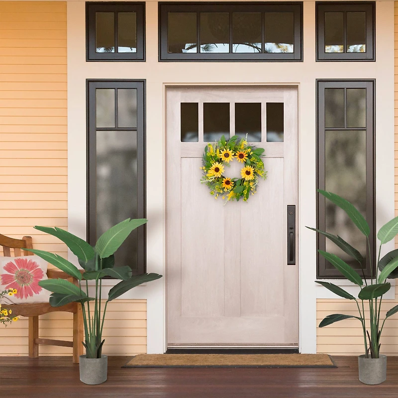 24'' Green and Yellow Sunflower Floral Wreath