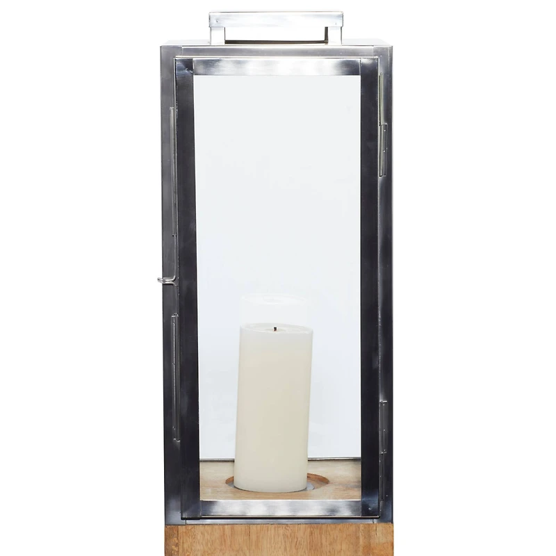 Brown Mango Wood Contemporary Candle Holder Lantern, 48" x 9" x 9"