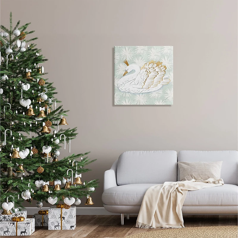 Stupell Industries Winter Holiday Swan Pattern Canvas Wall Art