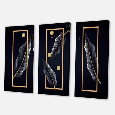 Designart - Black Tropical Leaves With Golden Rectangles