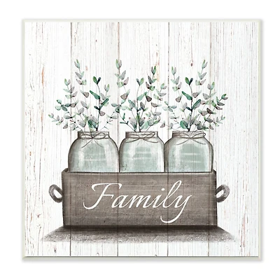 Stupell Industries Green Eucalyptus Foliage Jars with Family Sentiments, 12" x 12"