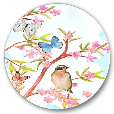 Designart - Clever Bird Sitting On Branch of A Spring Tree