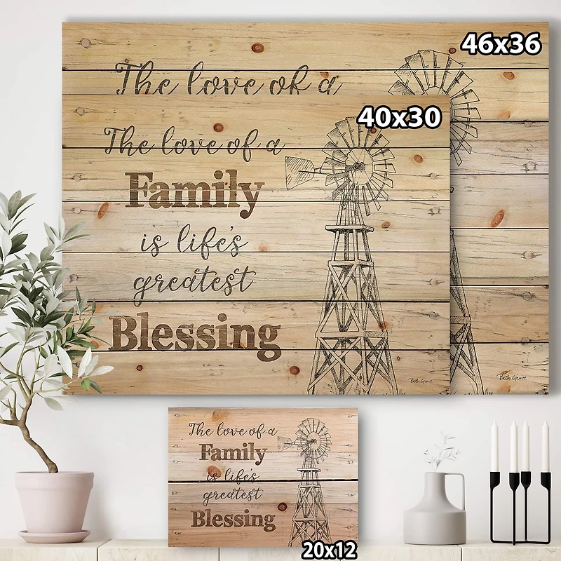 Designart - Farmhouse Moment windmills - Farmhouse Print on Natural Pine Wood