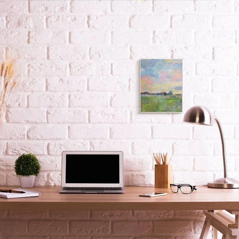 Stupell Industries Spring Meadow Sky with Field House Pastel Painting Wall Plaque