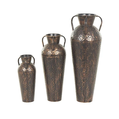 Copper Metal Tall Floor Weathered Amphora Vase Set, 3ct.