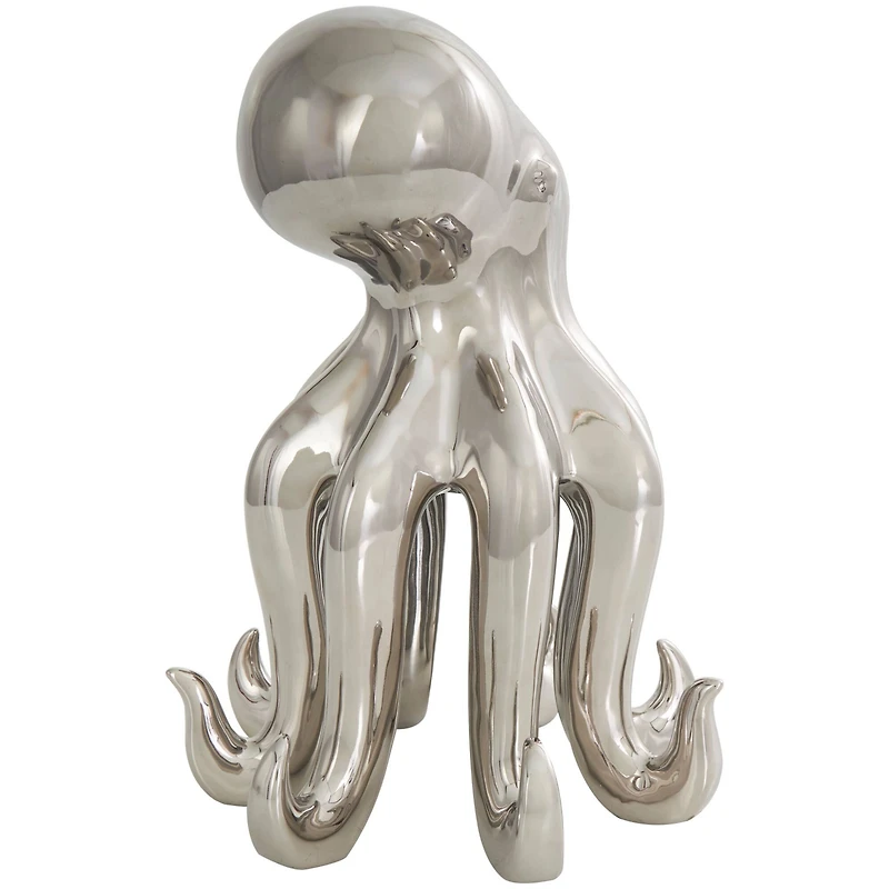12" Silver Ceramic Octopus Sculpture