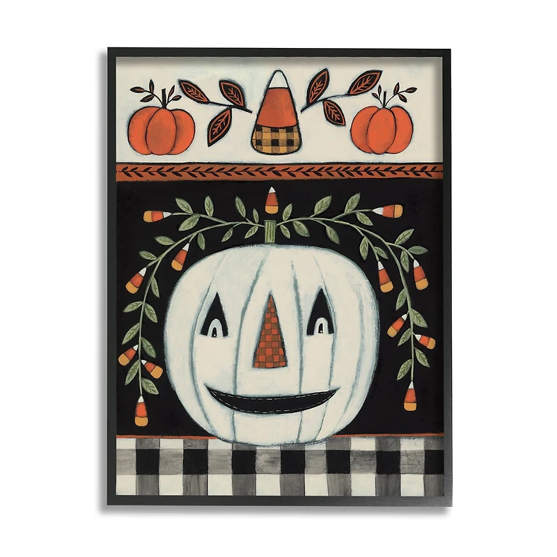 Stupell Industries Fall Jack-o-Lantern Tartan Pattern Framed Giclee Art