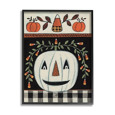 Stupell Industries Fall Jack-o-Lantern Tartan Pattern Framed Giclee Art
