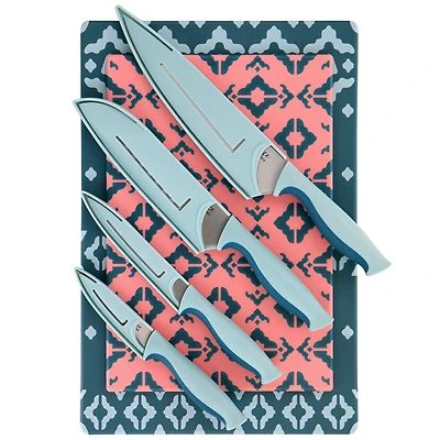 Spice by Tia Mowry Savory Saffron Blue & Pink 10 Piece Knife and Cutting Board Cutlery Set