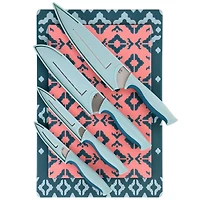 Spice by Tia Mowry Savory Saffron Blue & Pink 10 Piece Knife and Cutting Board Cutlery Set