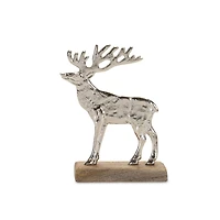 Silver Metal Deer Silhouette with Wood Base Set