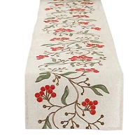 Winter Berries Embroidered Table Runner 14" x 70"