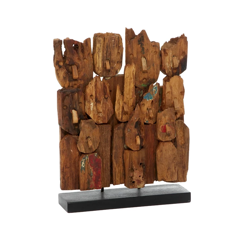 16" Brown Teak Wood Natural Abstract Sculpture