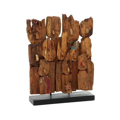 16" Brown Teak Wood Natural Abstract Sculpture