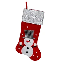 20.5" Red Snowman Christmas Stocking with Sequined Cuff