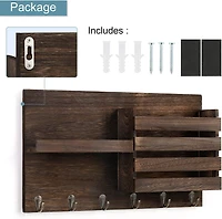 NEX™ Rustic Brown Wall-Mounted Mail Envelope Organizer with Key Hooks