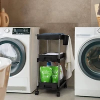 Black 3-Tier Utility Rolling Cart with Sliding Storage Drawer