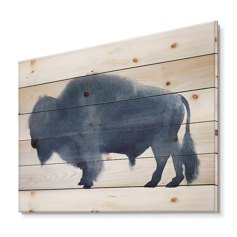Designart - Navy Blue Bison Silhouette