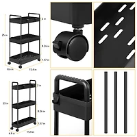 Black 3-Tier Slim Storage Kitchen Cart Set