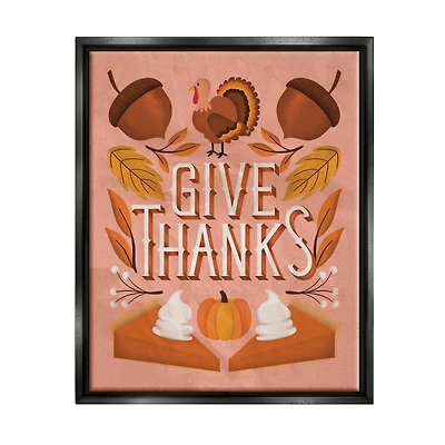 Stupell Industries Give Thanks Botanical Pumpkin Desserts Framed Floater Canvas Wall Art