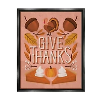 Stupell Industries Give Thanks Botanical Pumpkin Desserts Framed Floater Canvas Wall Art