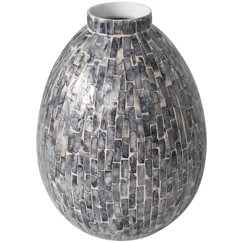 12" Gray Mother of Pearl Handmade Mosaic Inspired Vase