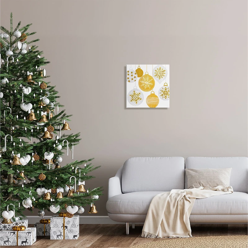 Stupell Industries Glimmering Hanging Christmas Baubles Canvas Wall Art