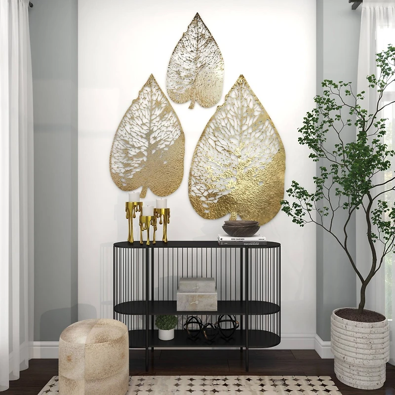 The Novogratz Laser-Cut Gold Metal Leaf Wall Décor Set