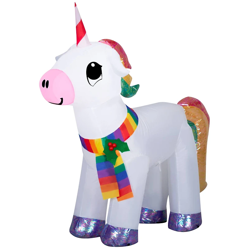 3.5ft. Airblown® Inflatable Christmas Unicorn with Rainbow Scarf & Iridescent Accents