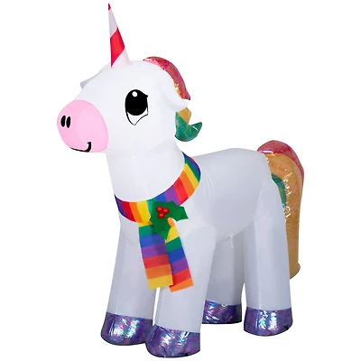 3.5ft. Airblown® Inflatable Christmas Unicorn with Rainbow Scarf & Iridescent Accents