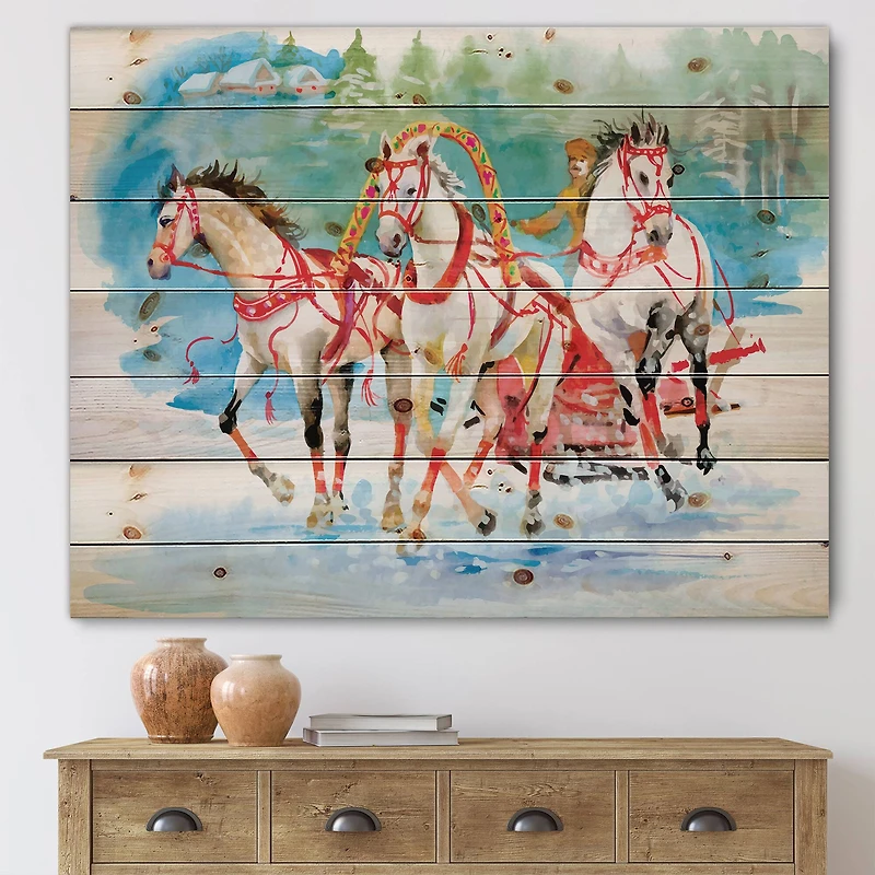 Designart - Galoping Horses With Carriage In The Snow