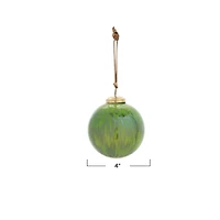Hello Honey® 4" Green Hand-Marbled Glass Ball Ornament with Leather Hanger