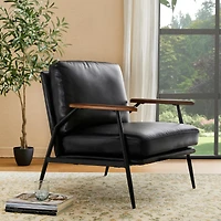 Glitzhome® 28" Modern Black Faux Leather Accent Armchair