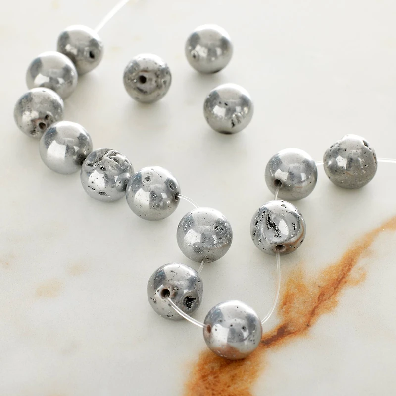 Silver Druzy Agate Round Beads, 10mm by Bead Landing™