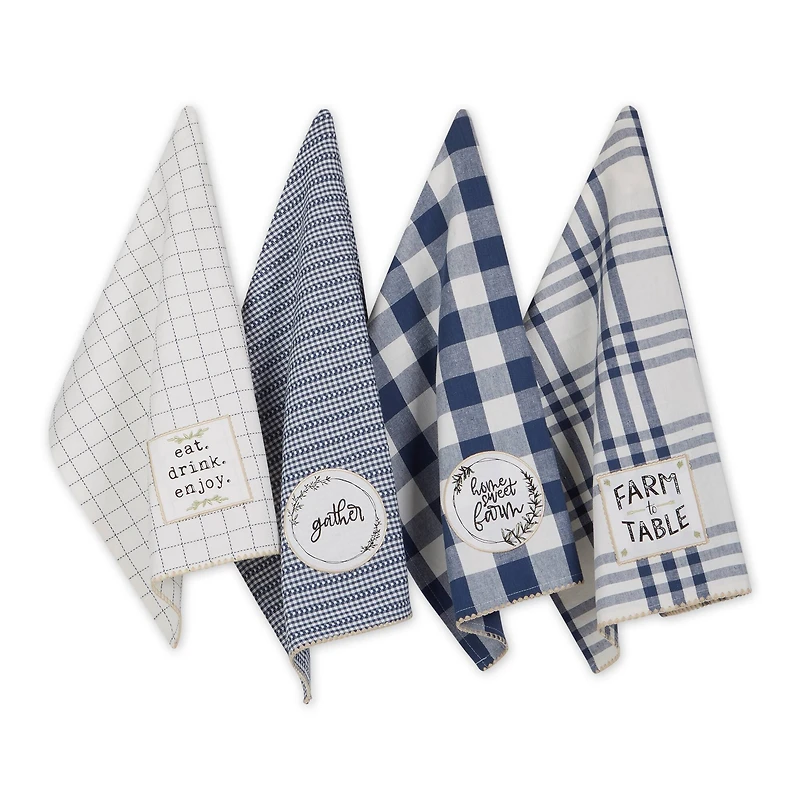 French Blue Farm To Table Embellished Dishtowel (Set of 4)